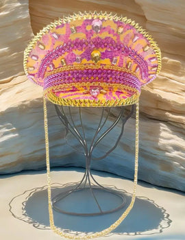 Pink Chain Vintage Military Accessories & Captain Hat Rhinestone for Burningman Festival Woman, Military Cap for Man