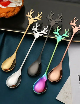 Nordic Dessert Spoon Elk Stainless Steel Coffee Spoons Stirring Tablespoon Little Deer Shape Christmas Tableware New Year Gift