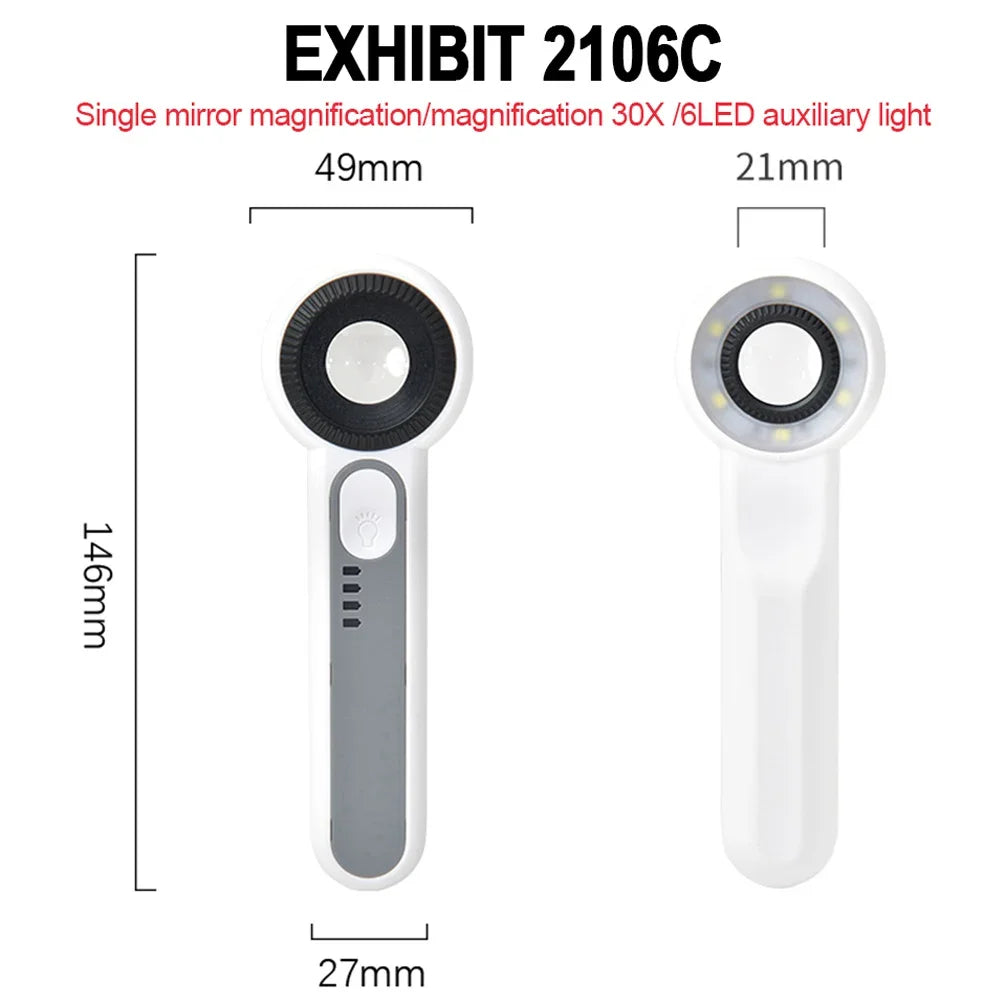 Rechargeable LED Magnifier 5X–12X Handheld with 3 Light Modes