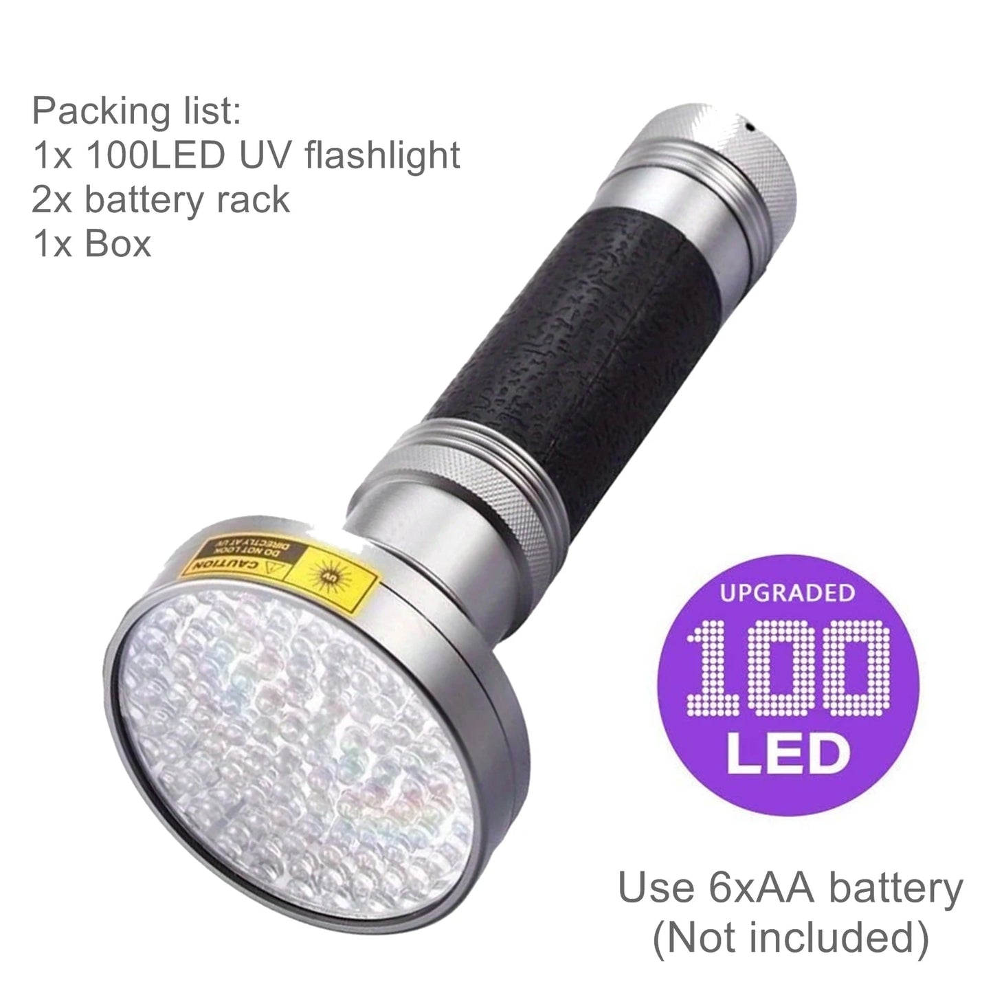 100 LED 395nm UV Blacklight Flashlight For Detection