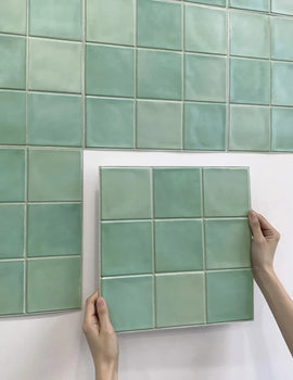 3D Peel and Stick Green Tile Kitchen Splash Back Tile Sticker 3D Wall Sticker Self-adhesive Wall Panel Waterproof