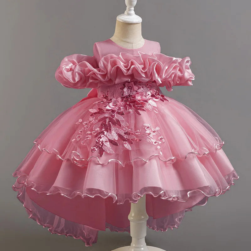 Luxury Off-Shoulder Gown with Train for Girls Tulle Dress for Fashion Walk Show & Pageants