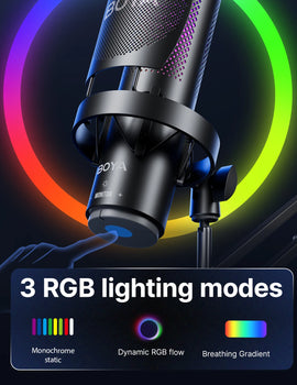 K9 USB Condenser Microphone with RGB Control/Headphone jack/Mute,MIC for PC PS4 PS5 Mac Gaming AmpliGame Youtueb Recording