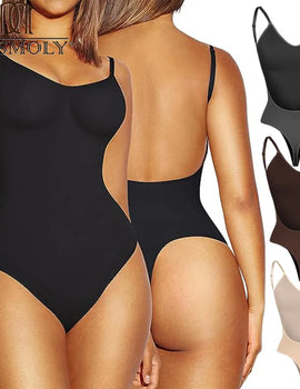 Women Backless Bodysuits Shapewear Thong Seamless Tummy Control Butt Lifter Body Shaper Corset Slimming Camisole Tops