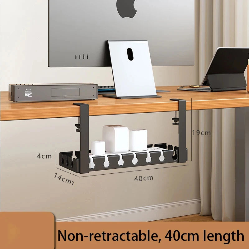 Under Desk Cable Management Tray, Extendable Sturdy Steel Under Desk Cord Hider Raceway,Power Strip Cord Holder Wire Management