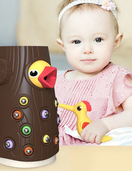 Montessori Wooden Toys Woodpecker Catching Worms Feeding Fishing Game Set Educational Toys for s Birthday Gift