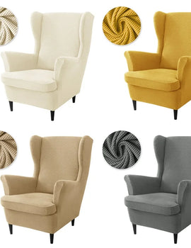 Polar Fleece Stretch Wing Chair Cover Elastic Single Wingback Chairs Covers with Seat Cushion Cover Relax Armchair Slipcovers