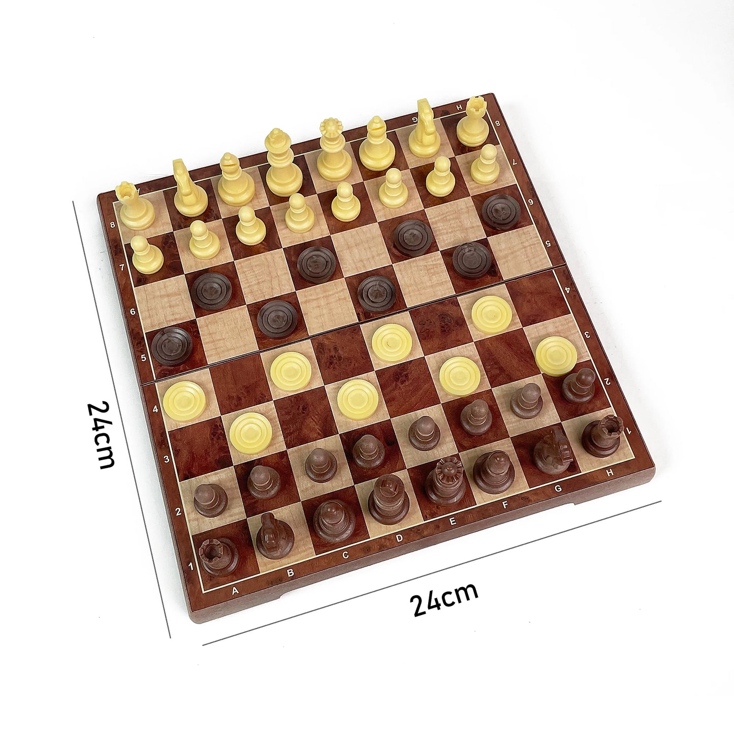 24cm 2 in 1 Foldable Magnetic Wooden Chess & Checkers Set