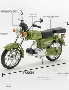 1/10 Scale Honda JiaLing JH-70 Alloy Classic Motorcycle Toys Diecast Simulation Metal Motorcycle Sound and Light Model