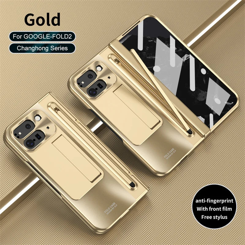 Electroplated Frosted lens Protection Tempered Glass Film Phone Case for Google Pixel 9 Pro Folding Hinge Phone Case