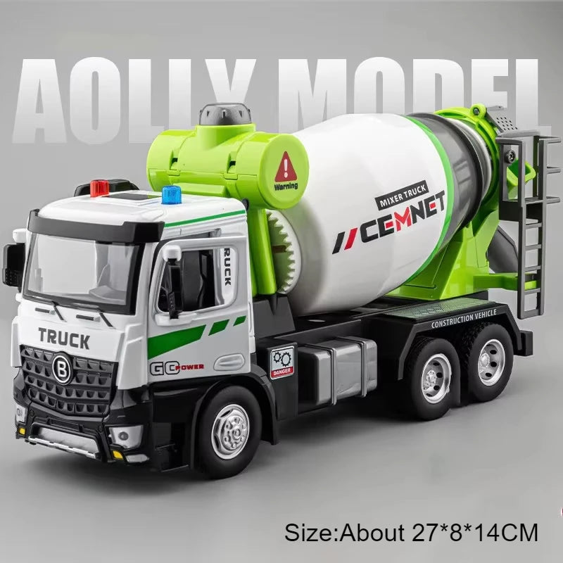 1:24 Pneumatic Garbage Car Electric Mixer Truck Toy Model Alloy Diecast Sound Light Engineering Vehicle Desktop Ornaments