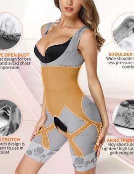 Women Bodysuit Shaperwear Waist Trainer Slimming Under bust Open Crotch Tummy Control Full Body Shaper