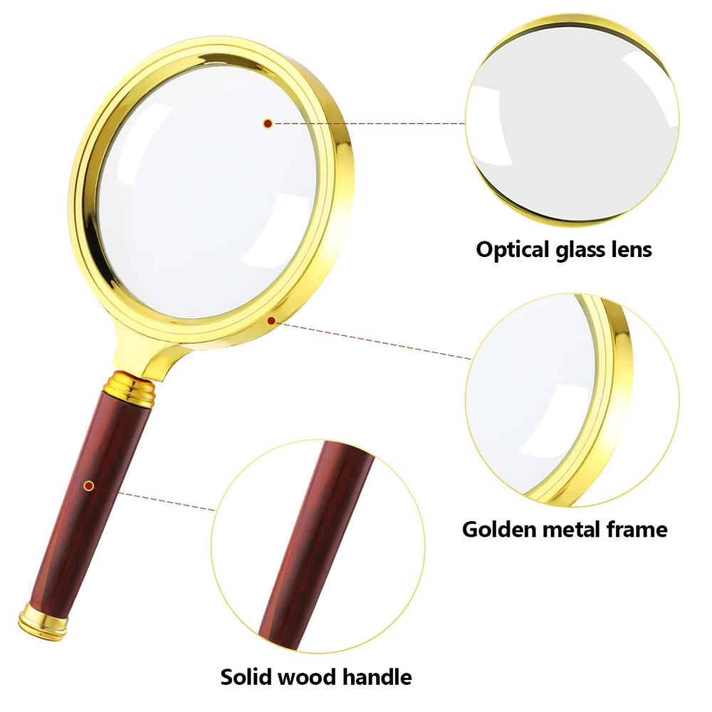 5X 10X Antique Handheld Magnifying Glass Mahogany Handle
