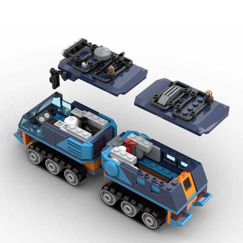 283PCS Arctic Blue Tracked Vehicle MOC Exquisite Engineering Model Education Building DIY Blocks Birthday Creative Toy