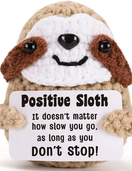 2 Pcs Positive Crochet Sloth Doll with Card Home Room Decor Handmade Knitting Emotional Support Sloth Animal Ornament Christmas Gift