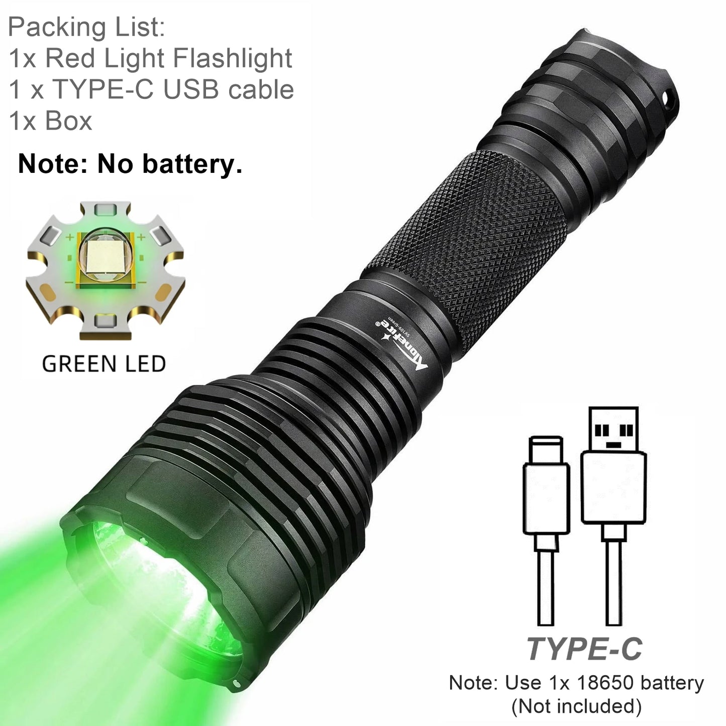 10W Green Light Rechargeable LED Flashlight