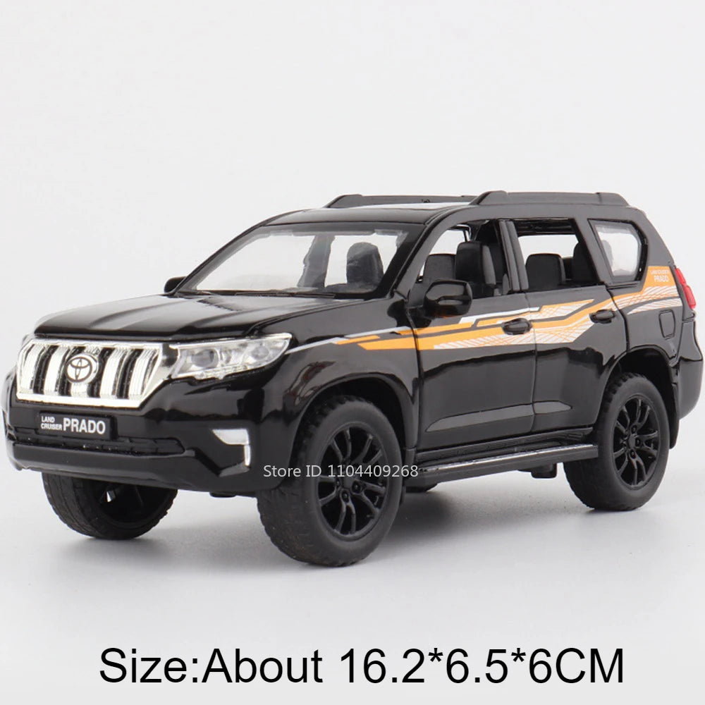 1:32 Scale Land Cruiser Prado Toy Police Car Model Metal Diecast Simulation Vehicles Pull Back Toys Collection Birthday Gifts