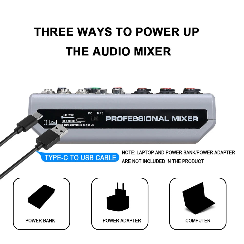 BM05 DJ Mixing Console with Bluetooth USB Audio Interface and 48V Phantom Power