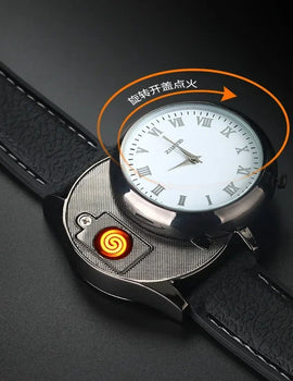 High-end Dial Watch Lighter Tungsten Wire Windproof Flameless Rechargeable USB Cigarette Lighter Gadget Men's Exquisite Gift