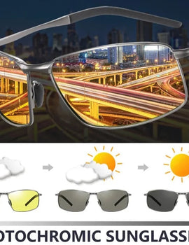 Photochromic Polarized Aluminum Metal Square Sunglasses for Men Driving Glasses