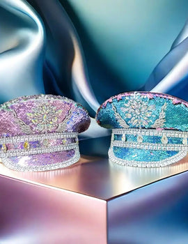 Burning Man Military hats Blue purple sequined Rhinestone Navy hats suitable for Festival Beach Outdoor Halloween Hat
