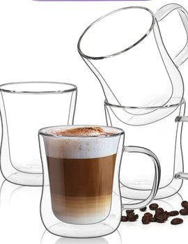 220/300/400ml Double Wall Glass Espresso Cups Clear Coffee Mug With Handle For Hot Cold Beverage Milk Juice Drinkware Set
