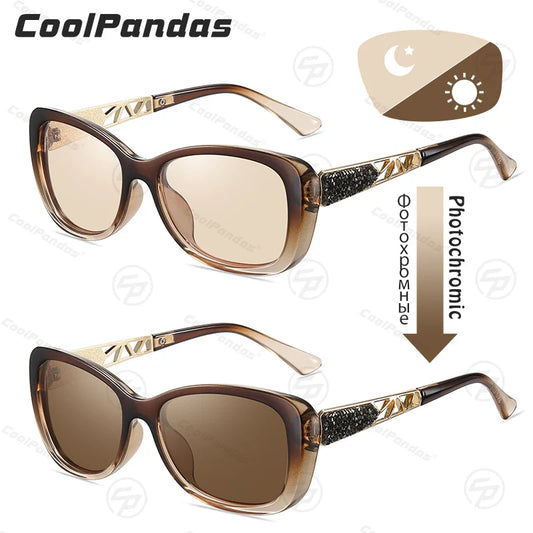 Diamond Frame Photochromic Polarized UV400 Fashion Sunglasses for Women Travel Glasses