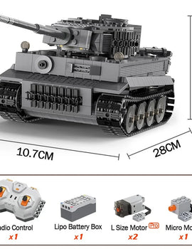 925pcs Ww2 Military Army 1:35 Sd.Kfz.181 Tiger Tank City Remote Control Building Blocks Weapon Bricks RC Vehicle Toys