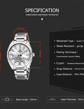 Stainless teel Sport Waterproof Male Watches Quartz Date Display Clock