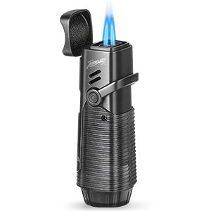 Cigar Lighter, Windproof Refillable Butane Lighter, Multifunction Cigar Accessories with Holder, Cigar Draw Enhancer and Punch