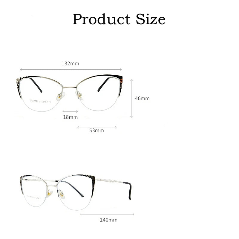 New Ultra-light Fashion Blue Light Blocking Eyewear Retro Cat Eye Optical Prescription Half-frame Glasses Women 87198