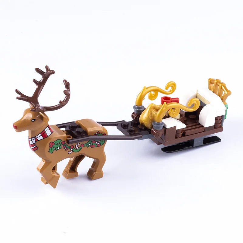 Christmas Village House Building Blocks Sleigh Reindeer Tree Present Car Wreath Fireplace Gingerbread Man Bricks Toys  Gift