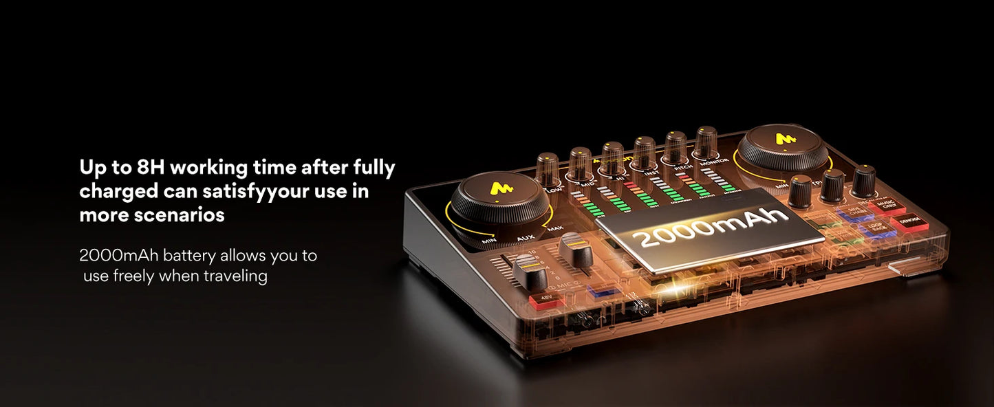 AME2 Audio Interface Sound Card DJ Mixer All in One Portable Podcast Studio for Recording,Live Streaming,Youtube,Guitar,PC