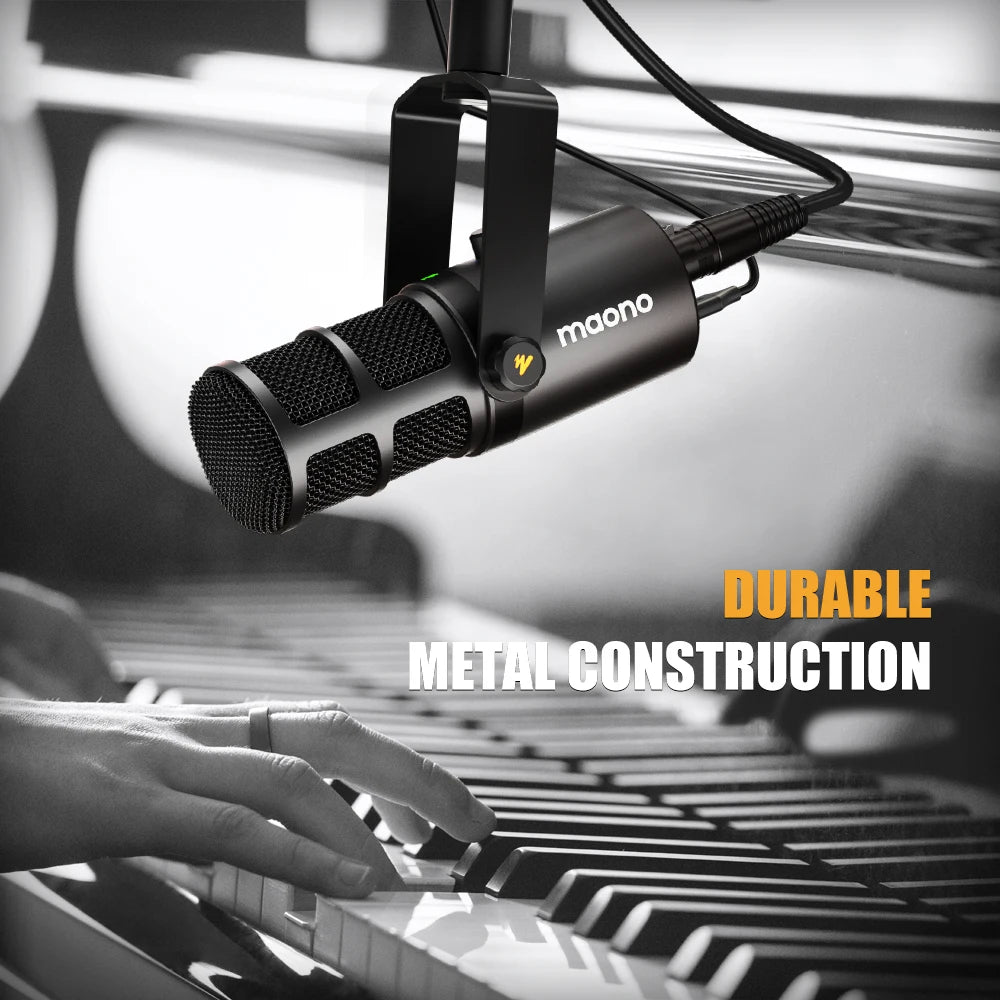 USB/XLR Dynamic Microphone All Metal With One-Touch Mute Headphone Jack And Volume Control For Podcasting Streaming PD400X