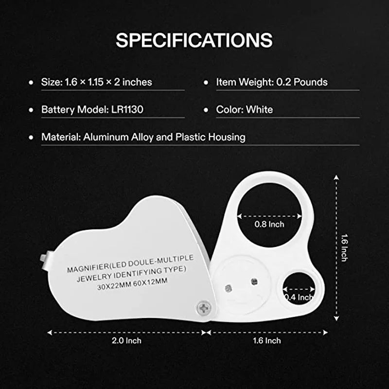 30X 60X LED Jewelry Loupe Magnifier Foldable Dual Lens