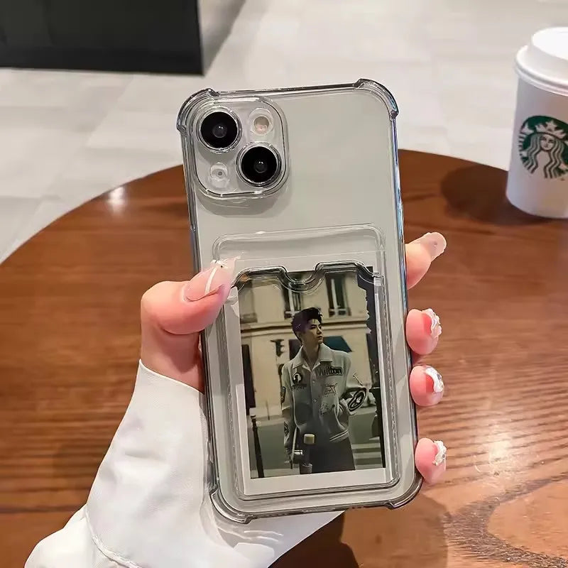 Phone Case For iPhone 17 16 15 14 16E Transparent Card Slot Bag Holder Shockproof Wallet Cover
