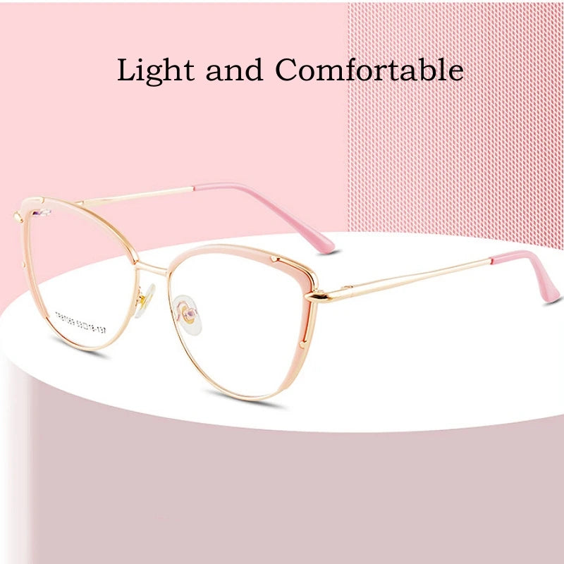 Fashion High-quality Alloy Eyewear Retro Cat Eye Blue Light Blocking Optical Prescription Glasses Frame Women 87069