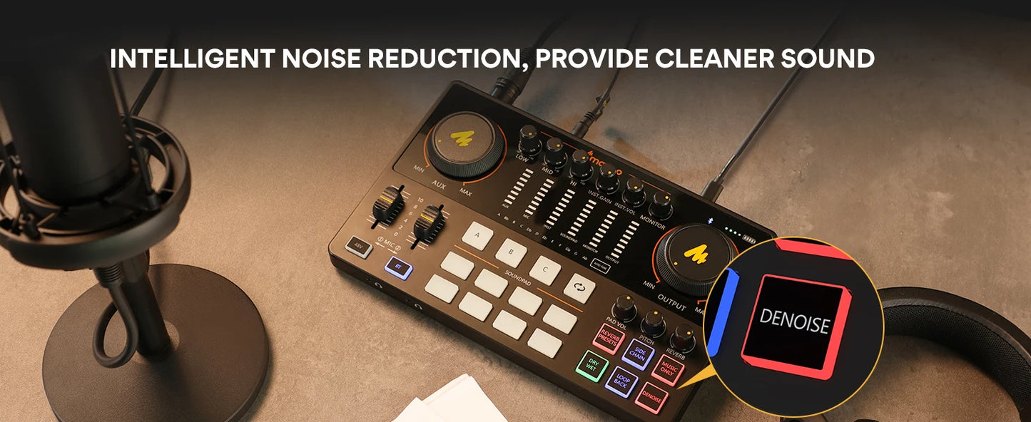AME2 Audio Interface Sound Card DJ Mixer All in One Portable Podcast Studio for Recording,Live Streaming,Youtube,Guitar,PC
