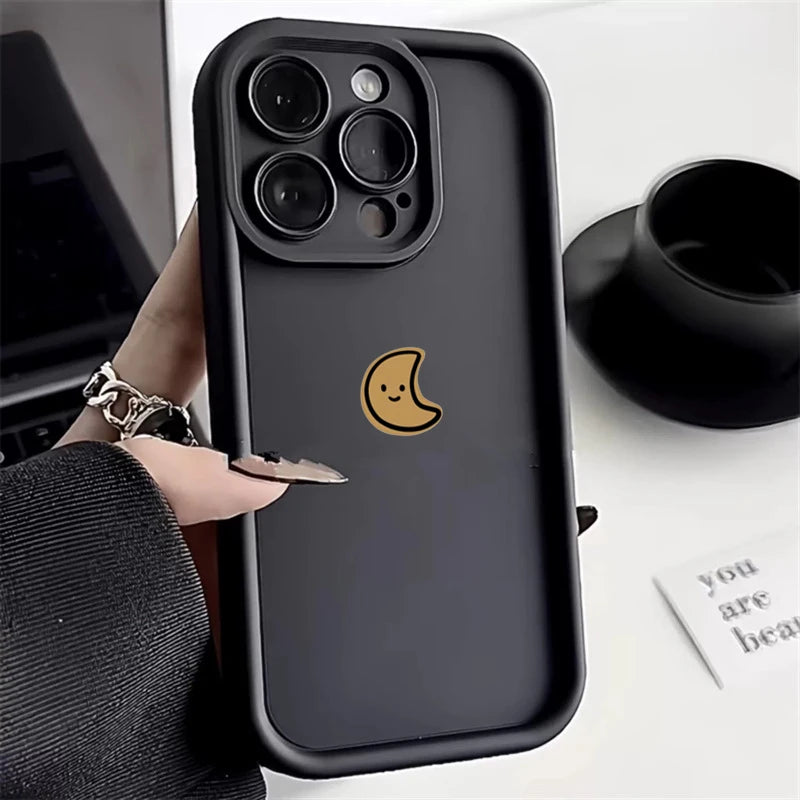 Phone Case For iPhone 17 16 14 15 Pro Max Plus 17Air Minimalist Cartoon Sun Moon Soft TPU Cover