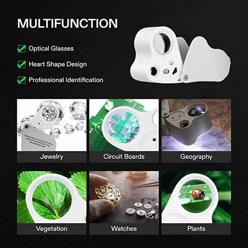 30X 60X LED Jewelry Loupe Magnifier Foldable Dual Lens
