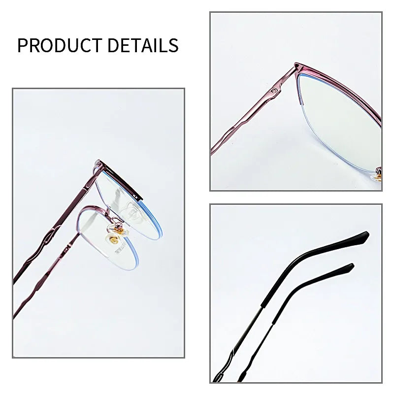 New Ultra-light Fashion Blue Light Blocking Eyewear Retro Cat Eye Optical Prescription Half-frame Glasses Women 87198