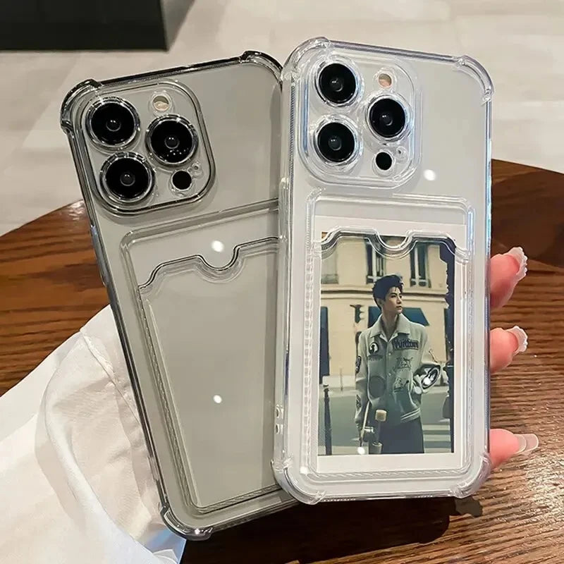 Phone Case For iPhone 17 16 15 14 16E Transparent Card Slot Bag Holder Shockproof Wallet Cover