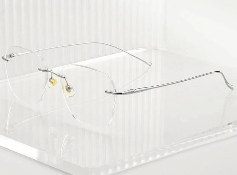 Fashion Ultra-light Decorative Eyewear Women Pure Titanium Retro Square Optical Prescription Rimless Glasses Men 8978