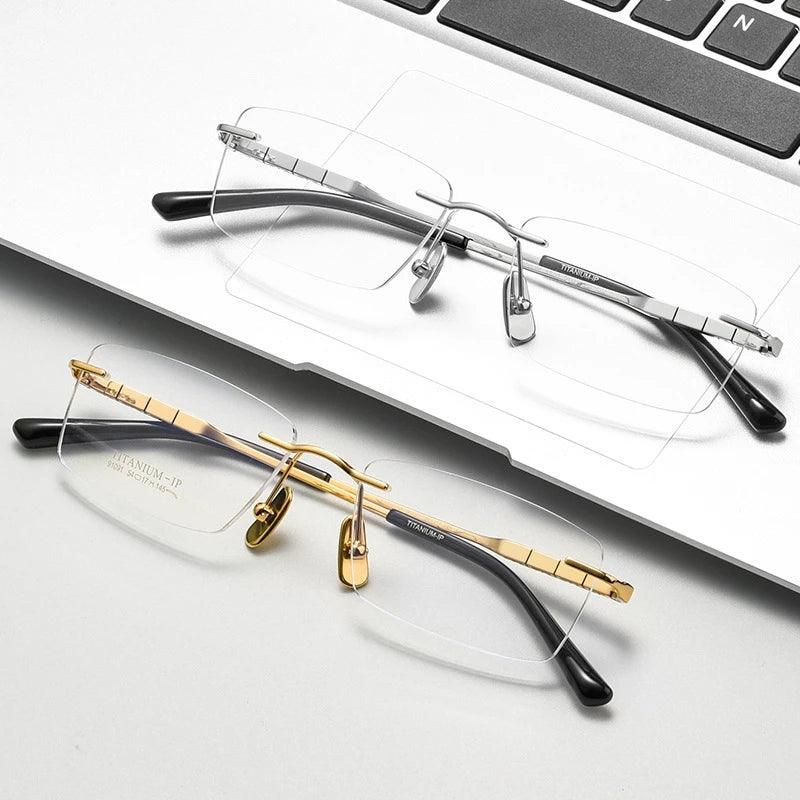 Ultra-light Luxury Pure Titanium Eyewear Retro Fashion Optical Prescription Men's Rimless Glasses Frame