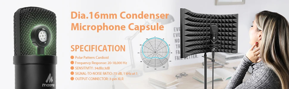 XLR Condenser Microphone Professional Studio Cardioid Microphone Kit Podcast Streaming Mic for Broadcast YouTube Recording