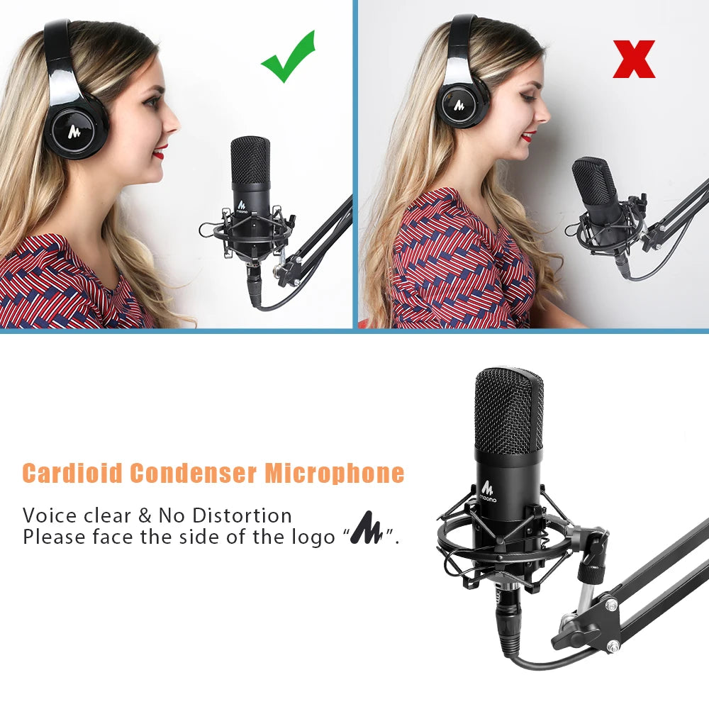 XLR Condenser Microphone Professional Studio Cardioid Microphone Kit Podcast Streaming Mic for Broadcast YouTube Recording