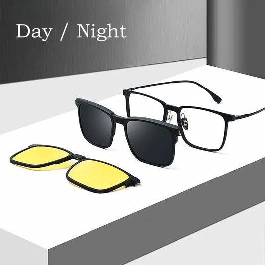 Fashion Polarized  Clip On Glasses TR90 Pure Titanium Retro Square Optical Prescription Eyeglasses Frame Men