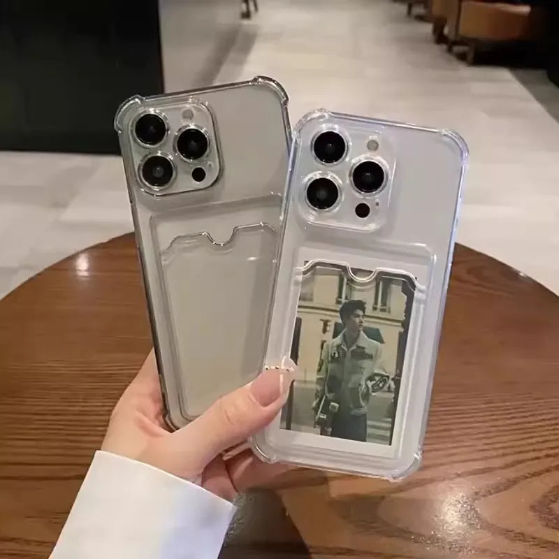 Phone Case For iPhone 17 16 15 14 16E Transparent Card Slot Bag Holder Shockproof Wallet Cover