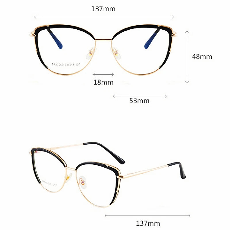 Fashion High-quality Alloy Eyewear Retro Cat Eye Blue Light Blocking Optical Prescription Glasses Frame Women 87069