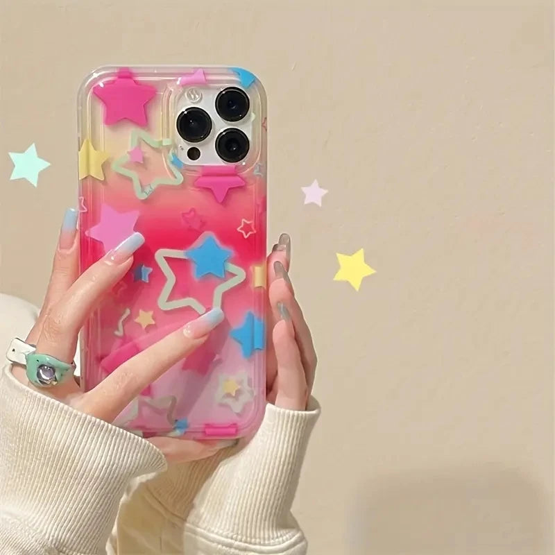 Colorful Star Clear Soft Phone Case For iPhone 17 14 15 16 Pro Max Air 16E Anti-Fall Protection Cover